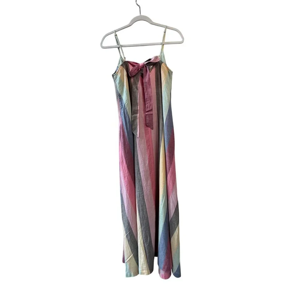 PINK CHICKEN Sterralda Maxi Dress Womens XS Rainbow Stripe Tie Back Sundress - Picture 2 of 9